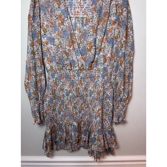 Veronica Beard Mini Dress Women Multi Saera Floral Silk Smocked Size 4 NWT $648 - Picture 4 of 12